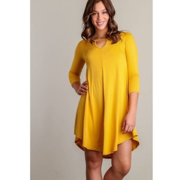 Mustard Yellow Dress Fall Winter Autumn Mini Tent Tee Top Casual - Picture 3 of 4